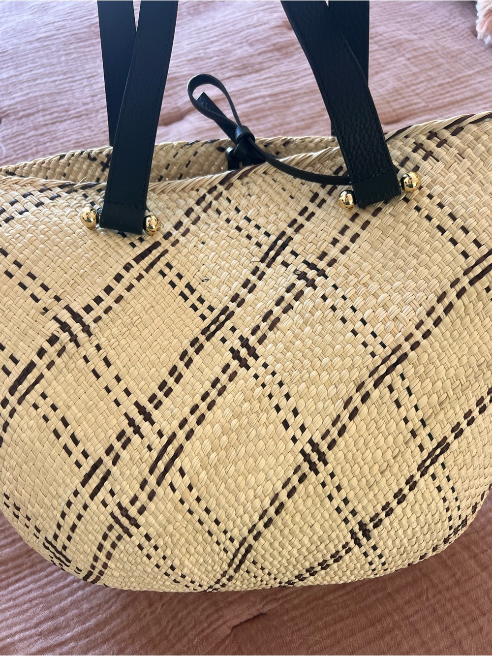 Strathberry medium palm basket bag Natural/Black with black straps - Picture 4 of 6